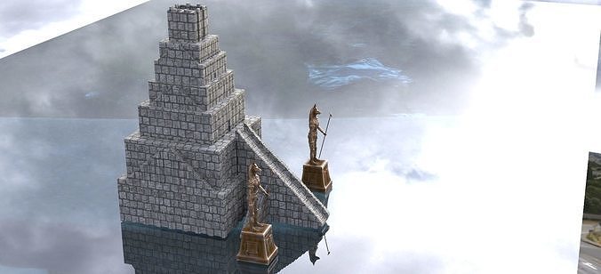 Egyptian Nile Pyramid with Anubis statues 3D model