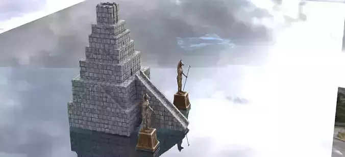 Egyptian Nile Pyramid with Anubis statues 3D model
