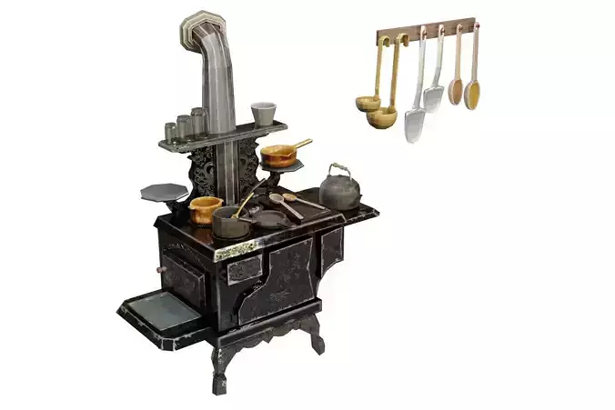 Textured Low Poly Victorian Stove  Pack