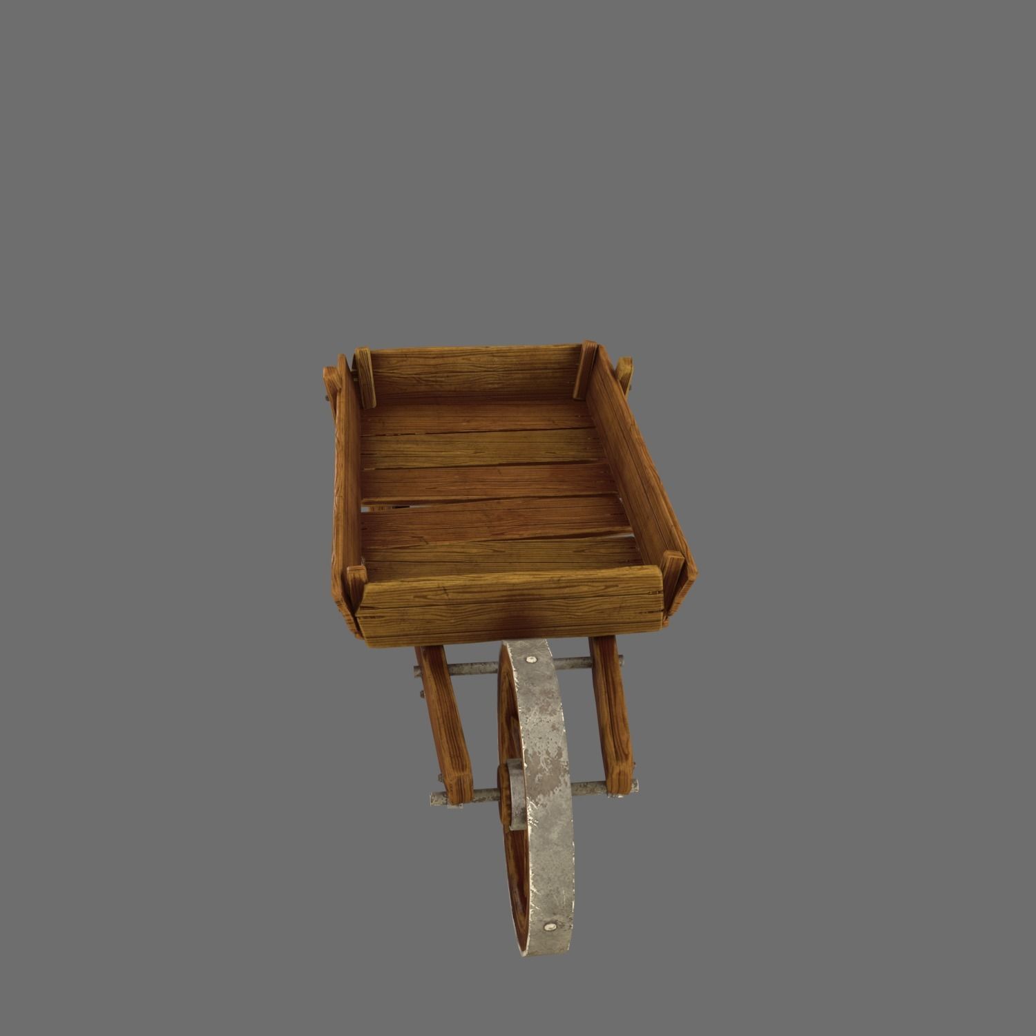 Wheelbarrow wooden Low-poly 3D model_1