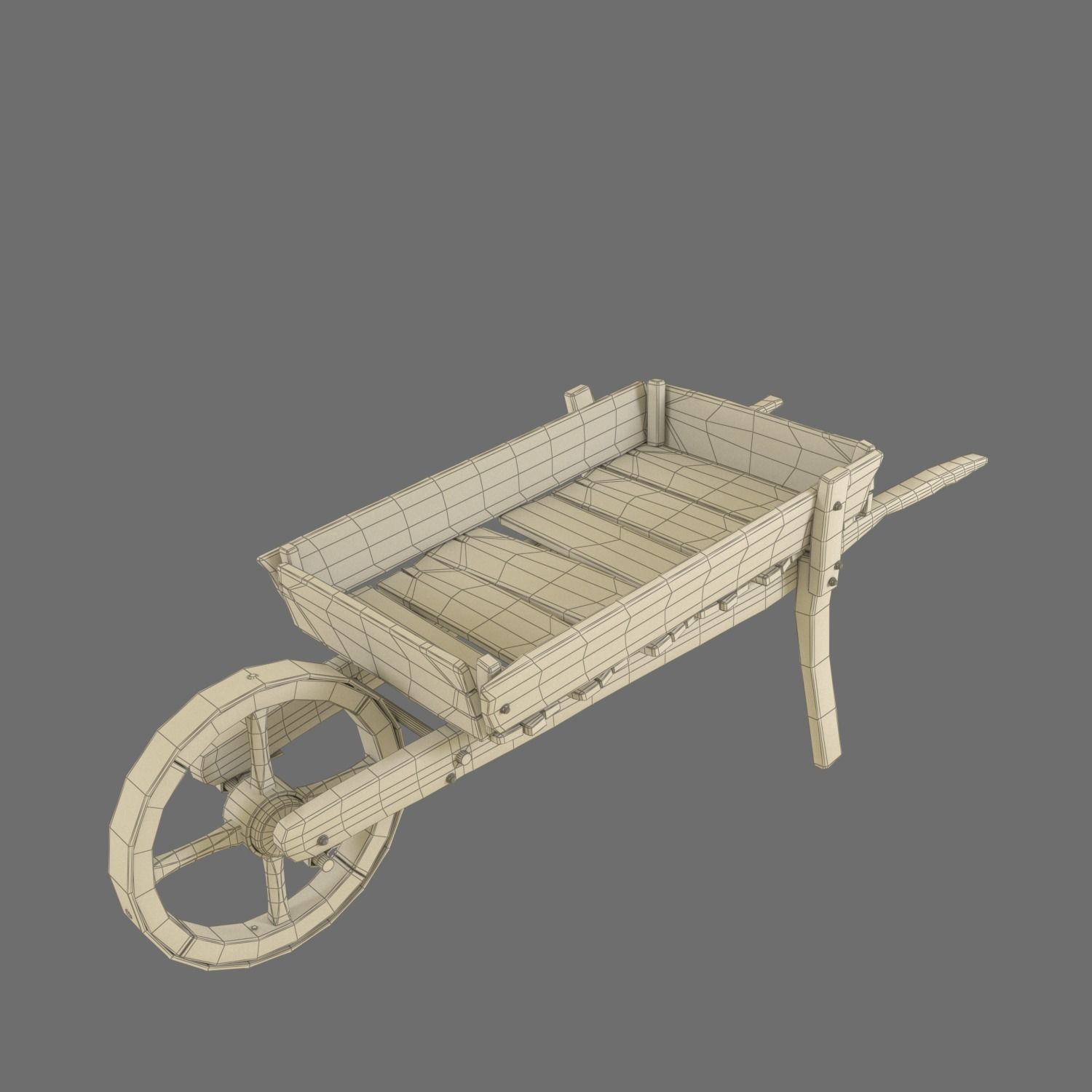 Wheelbarrow wooden Low-poly 3D model_3