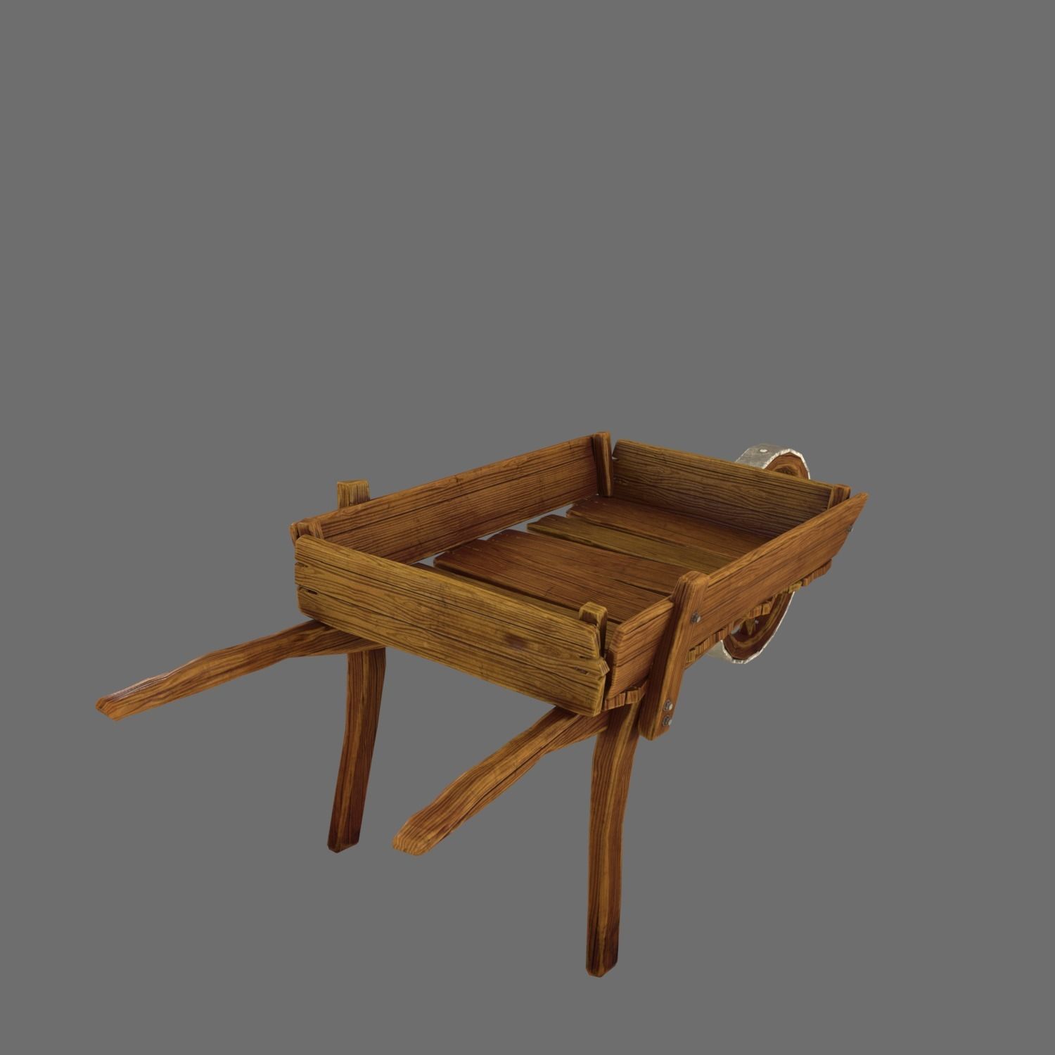 Wheelbarrow wooden Low-poly 3D model_2