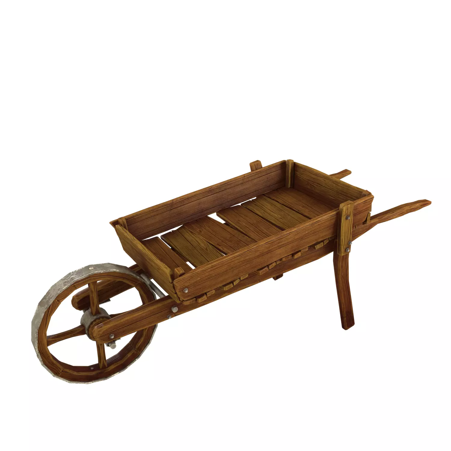 Wheelbarrow wooden Low-poly 3D model_0