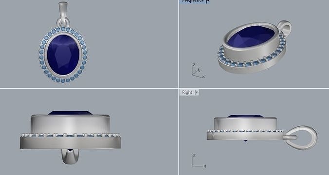 Sterling Silver Halo Oval Design Pendant Jewelry 3D print model