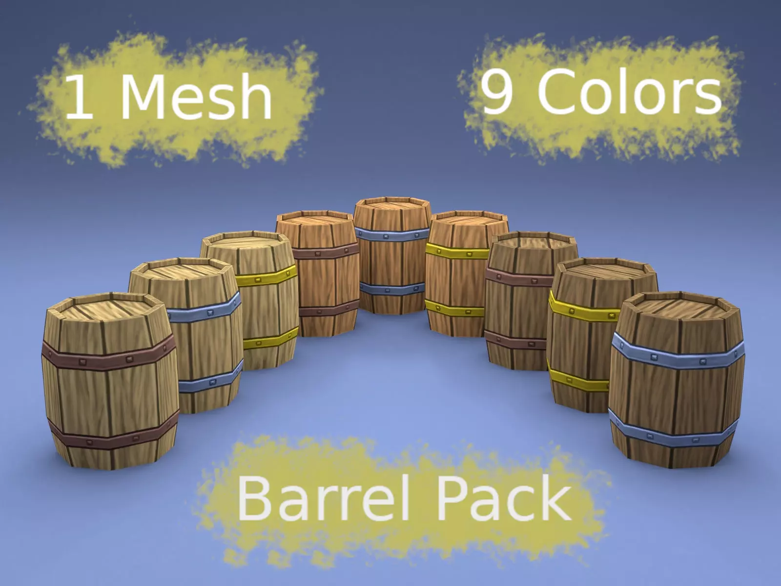 Stylized wooden barrel pack Free low-poly 3D model