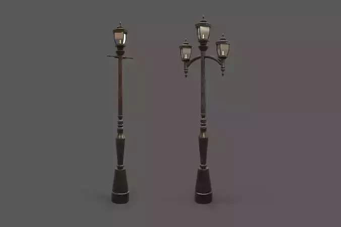 Two Street Lamps Victorian Style 3D Model