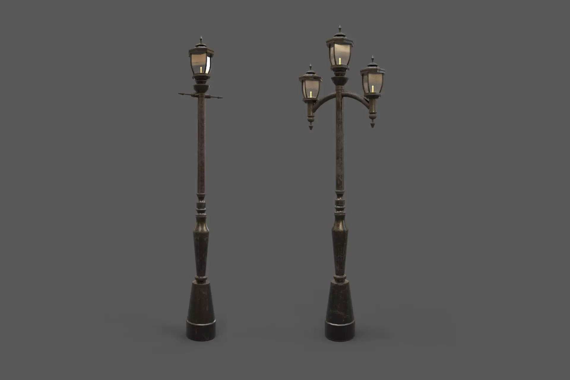 Two Street Lamps Victorian Style 3D Model Low-poly 3D model_0