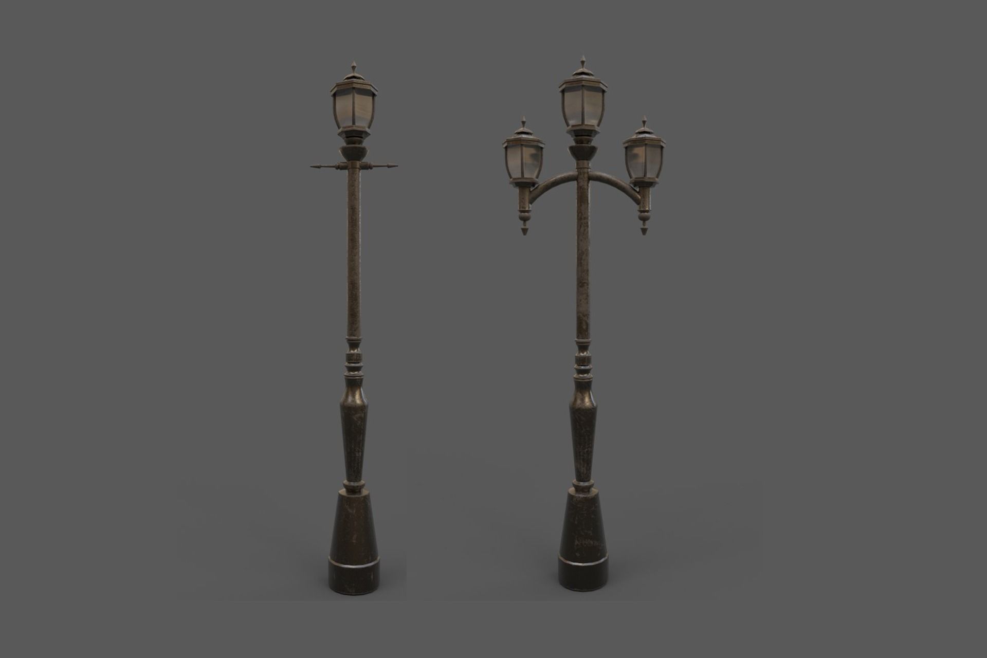Two Street Lamps Victorian Style 3D Model Low-poly 3D model_1