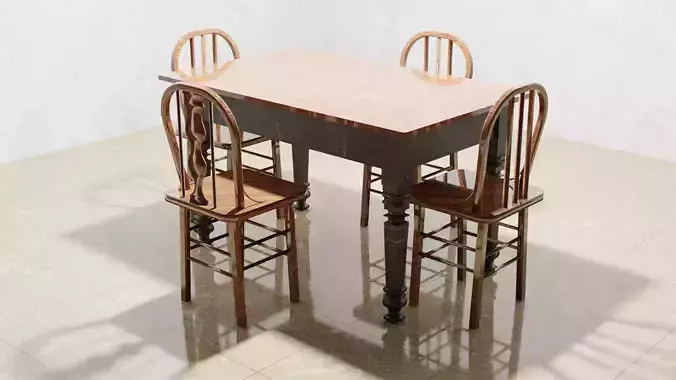 5 Piece Wood and Marble Table Set