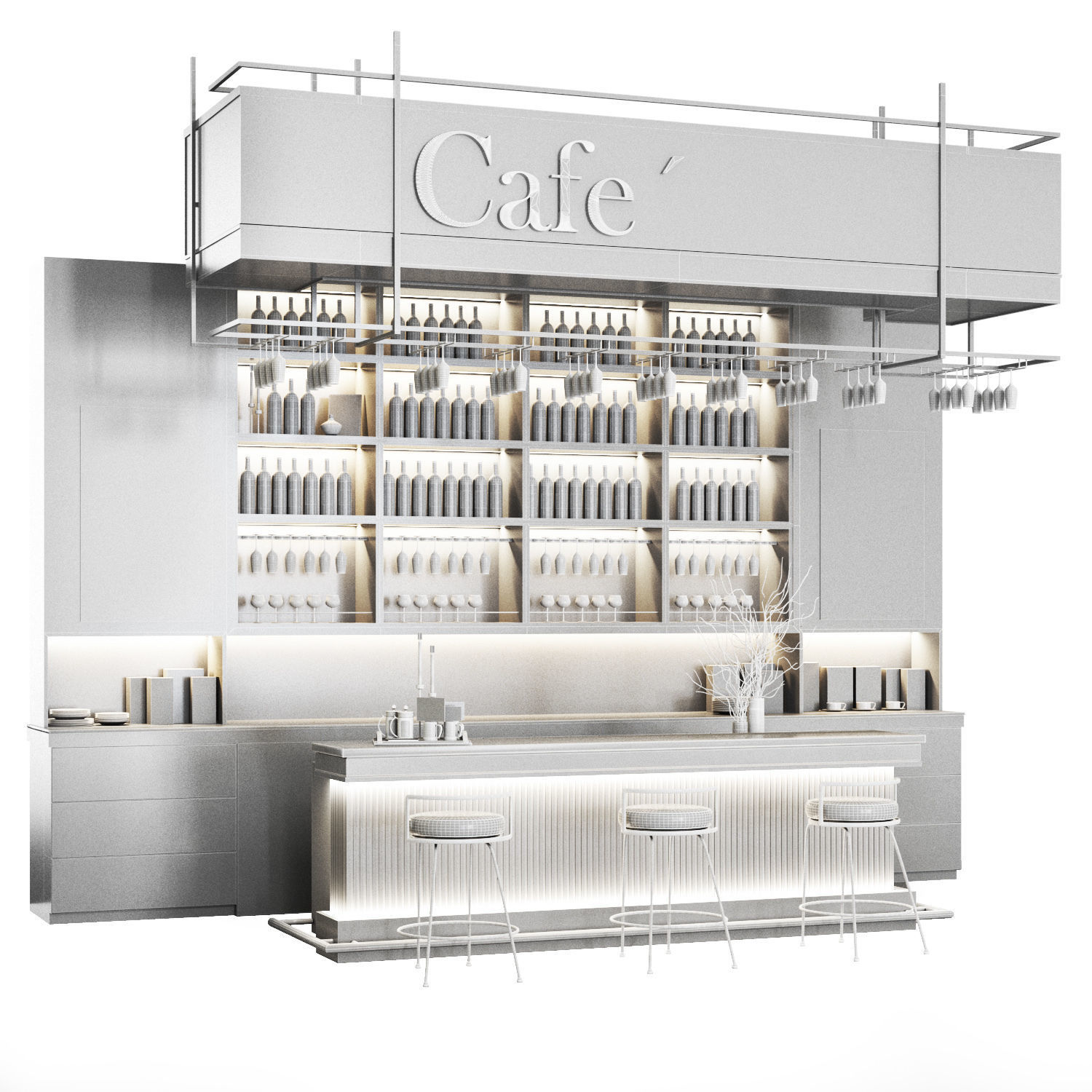 Cafe04 cafe bar with shelves and counters Low-poly 3D model_4