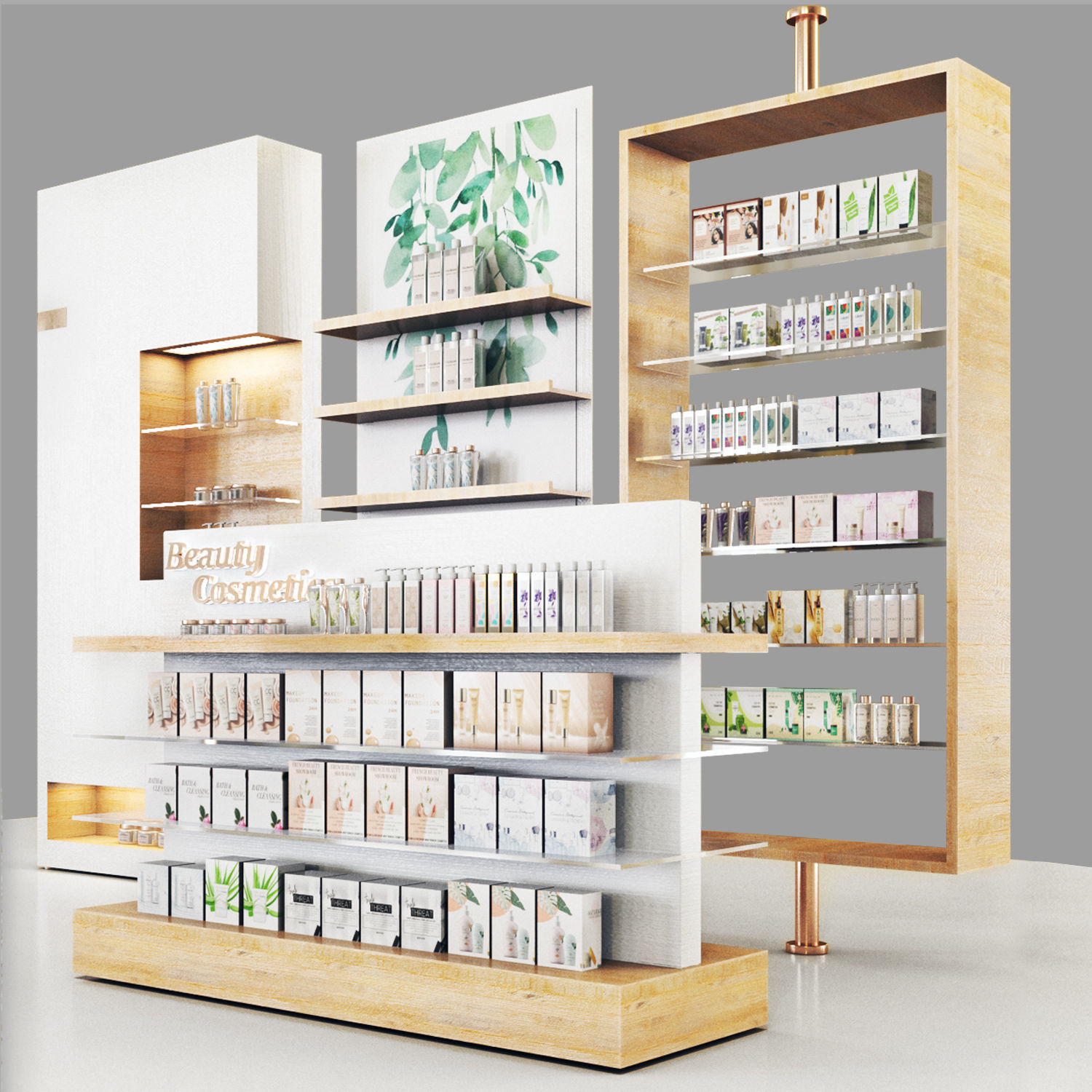 Pharmacy-Cosmetics pharmacy counter with shelves and shelves Low-poly 3D model_3