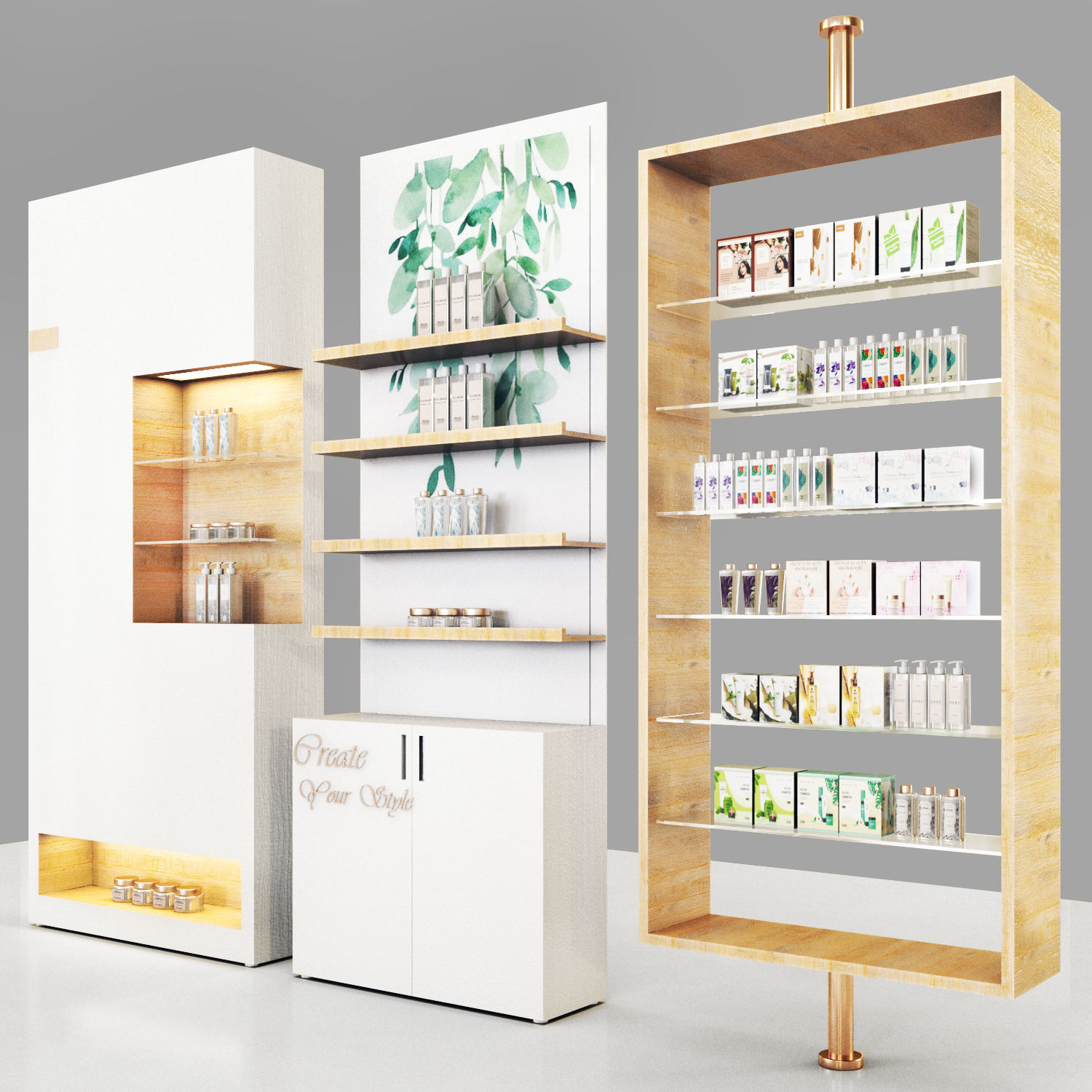 Pharmacy-Cosmetics pharmacy counter with shelves and shelves Low-poly 3D model_1