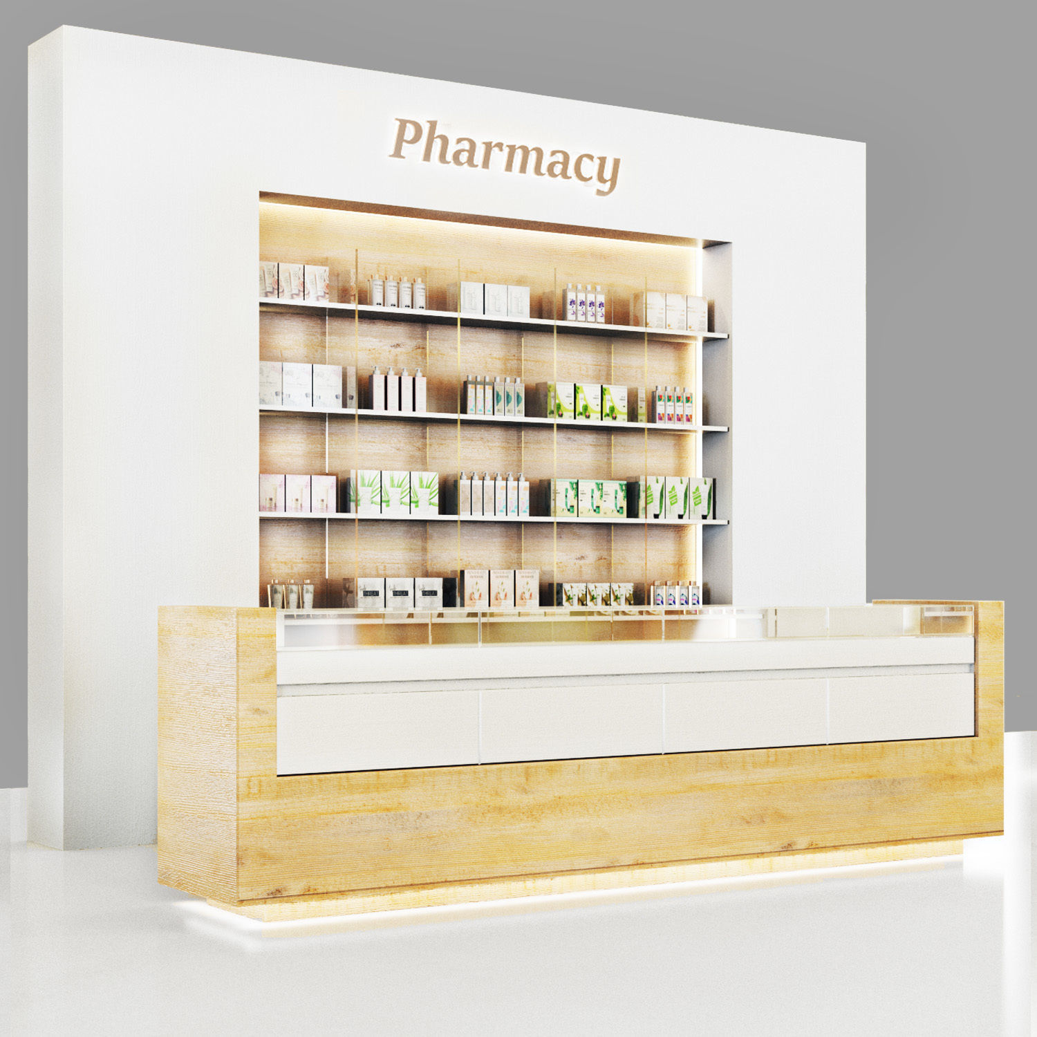 Pharmacy-Cosmetics pharmacy counter with shelves and shelves Low-poly 3D model_4