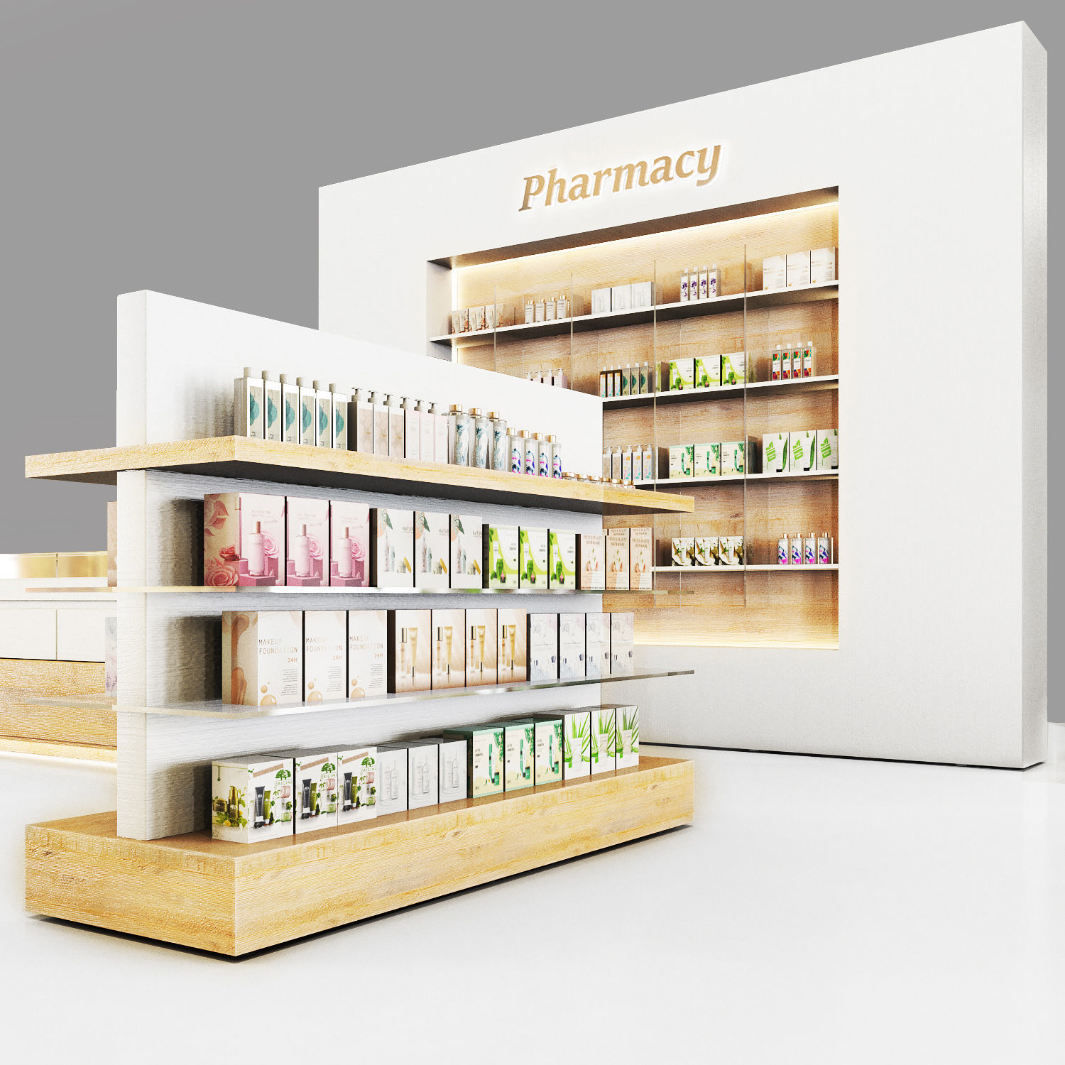 Pharmacy-Cosmetics pharmacy counter with shelves and shelves Low-poly 3D model_2