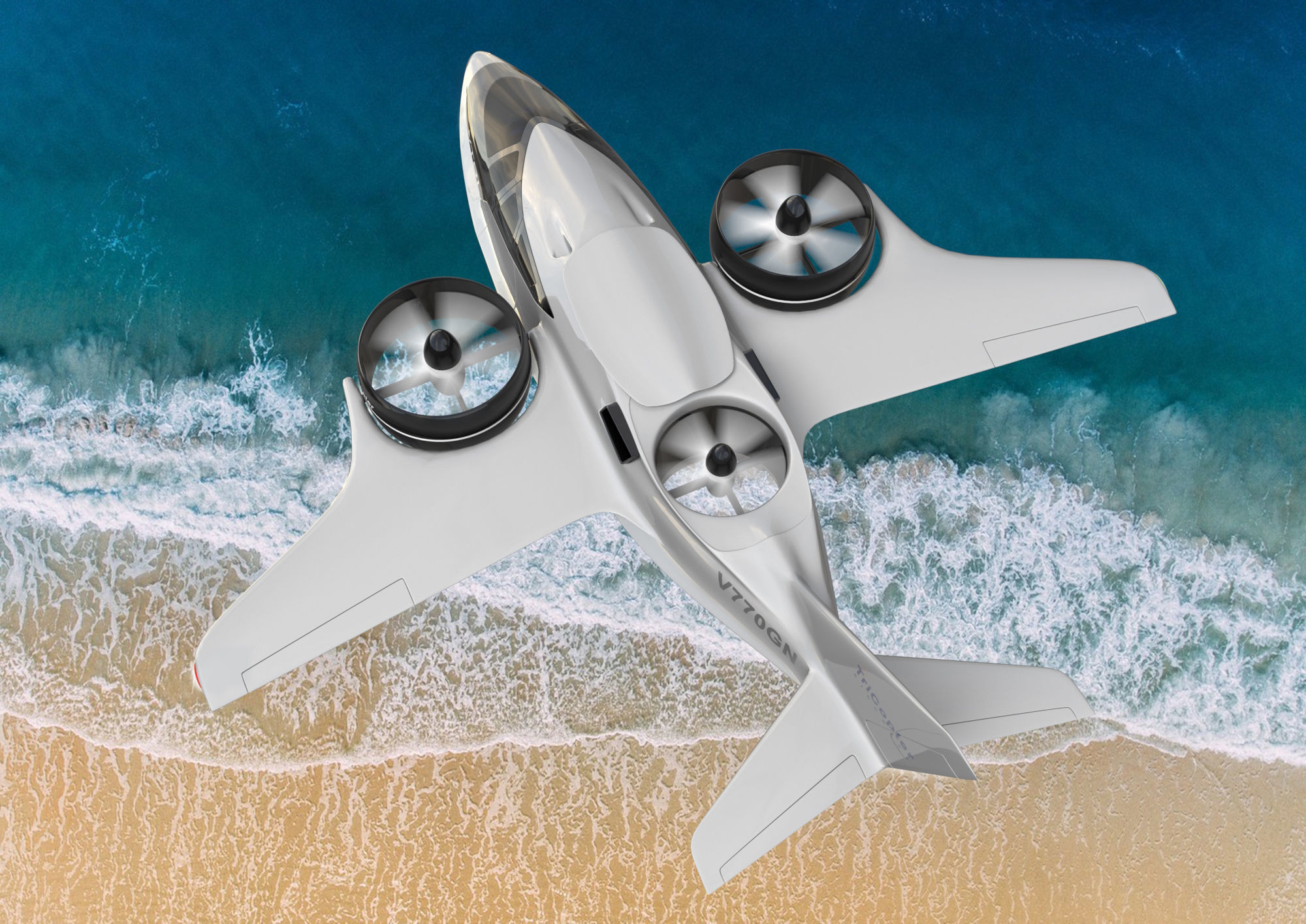 Aircraft Electric TriCopter eVTOL with Interior 3D model_2