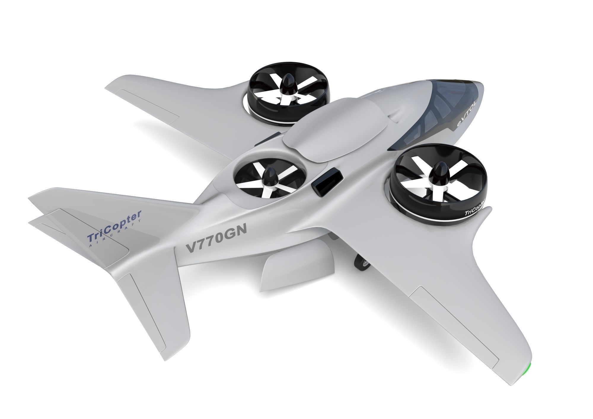 Aircraft Electric TriCopter eVTOL with Interior 3D model_13