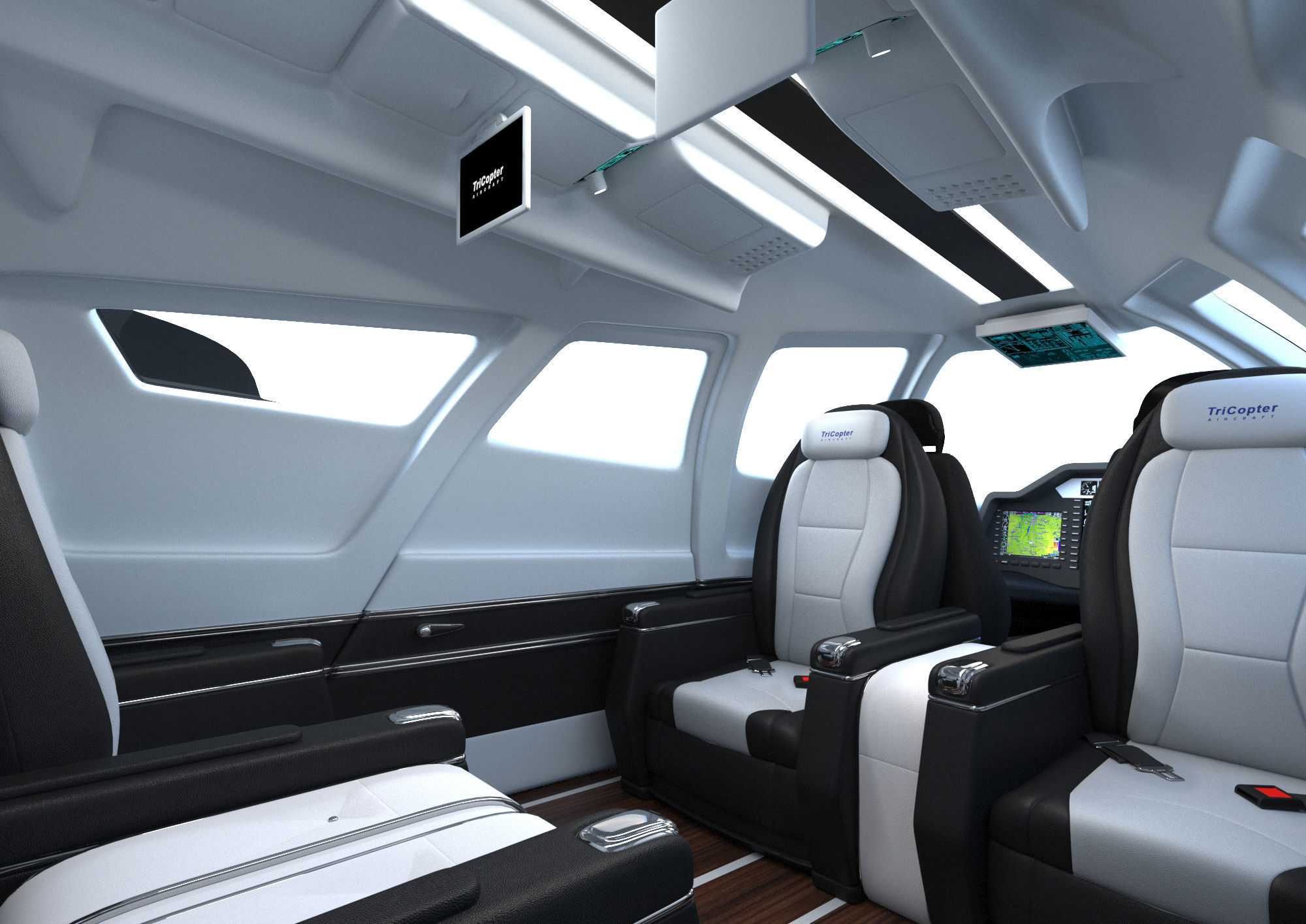 Aircraft Electric TriCopter eVTOL with Interior 3D model_1