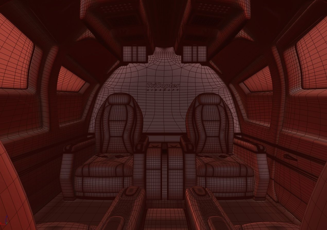 Aircraft Electric TriCopter eVTOL with Interior 3D model_32