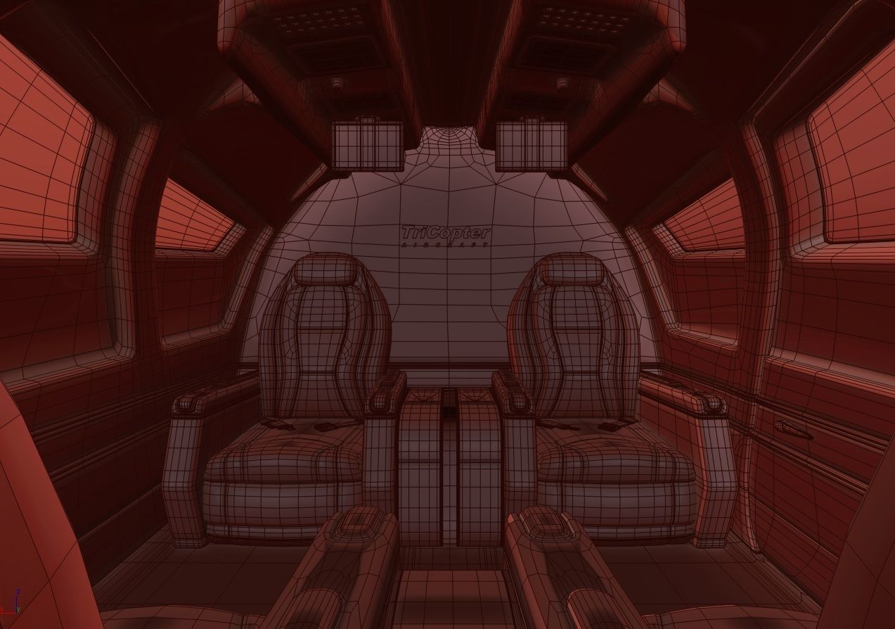 Aircraft Electric TriCopter eVTOL with Interior 3D model_31