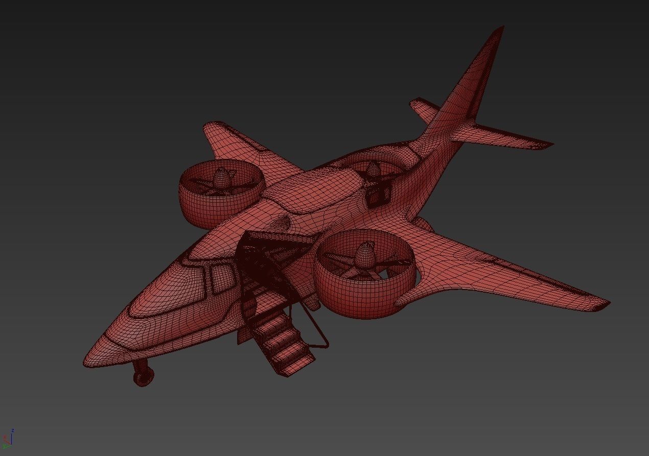 Aircraft Electric TriCopter eVTOL with Interior 3D model_21