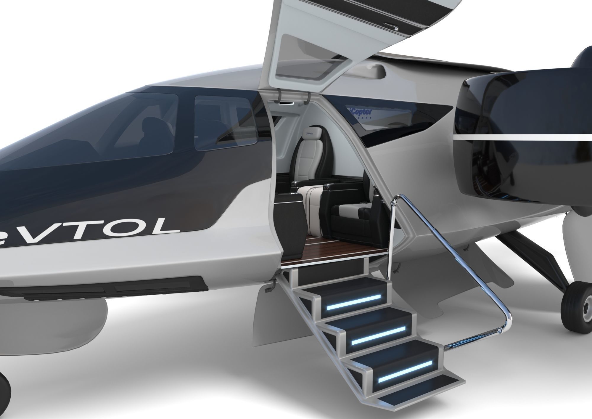 Aircraft Electric TriCopter eVTOL with Interior 3D model_9
