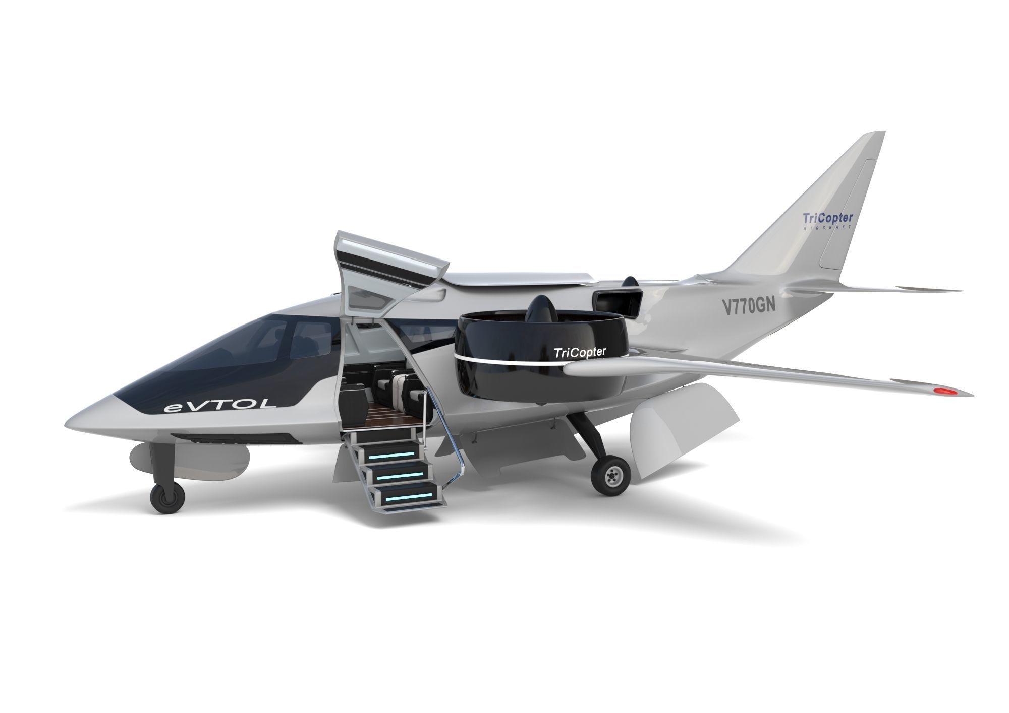 Aircraft Electric TriCopter eVTOL with Interior 3D model_5