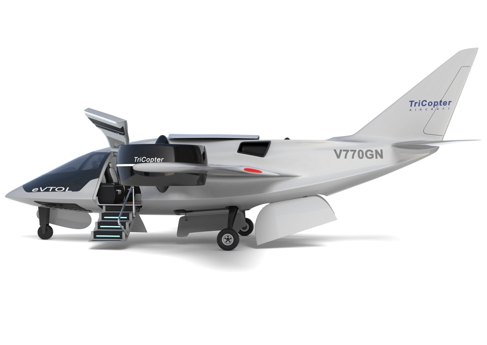 Aircraft Electric TriCopter eVTOL with Interior 3D model_6