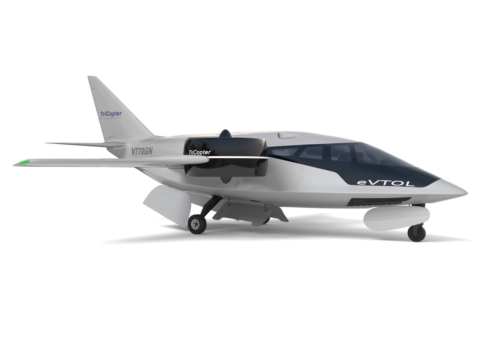 Aircraft Electric TriCopter eVTOL with Interior 3D model_15