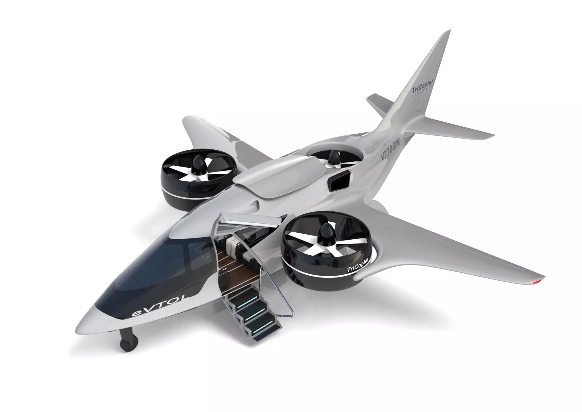 Aircraft Electric TriCopter eVTOL with Interior 3D model_0