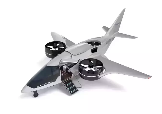 Aircraft Electric TriCopter eVTOL with Interior 3D model