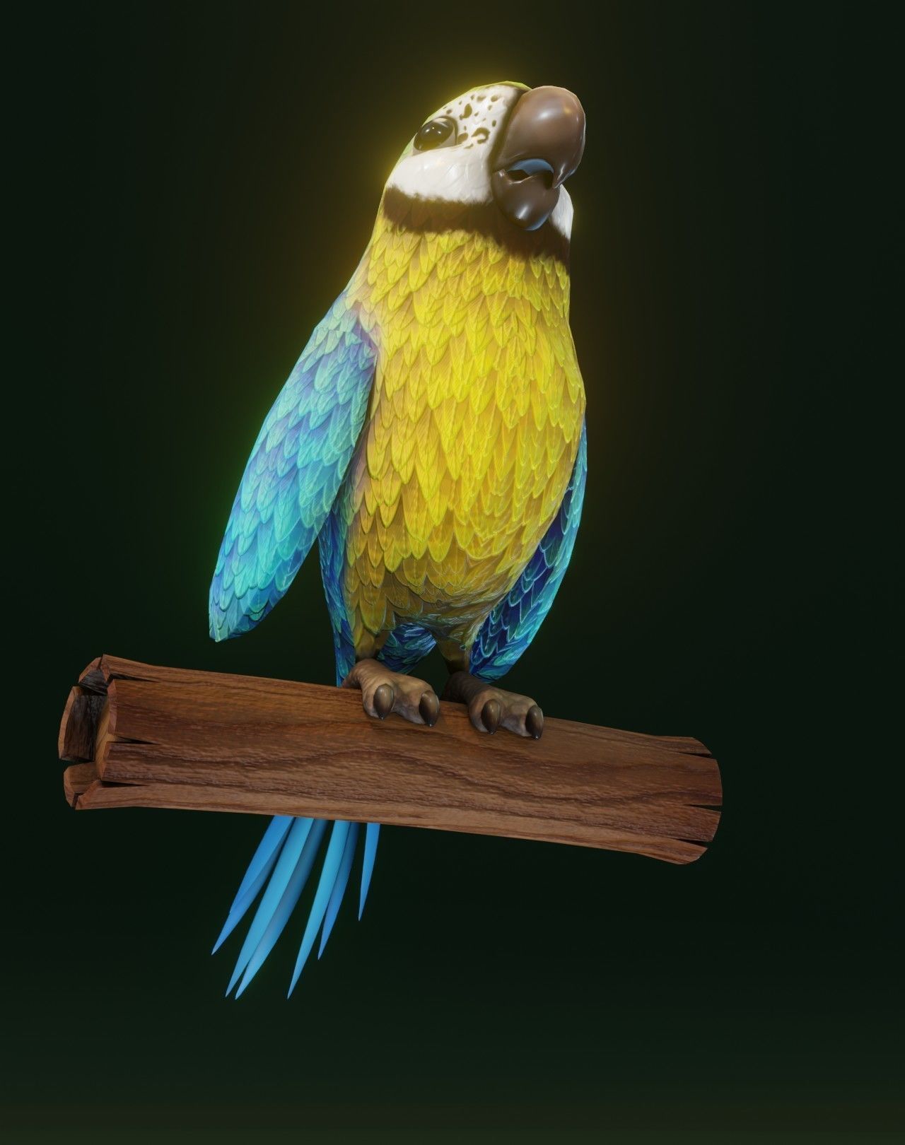 Cartoon Ara Parrot Yellow-Blue Rigged 3D Model Low-poly 3D model_15