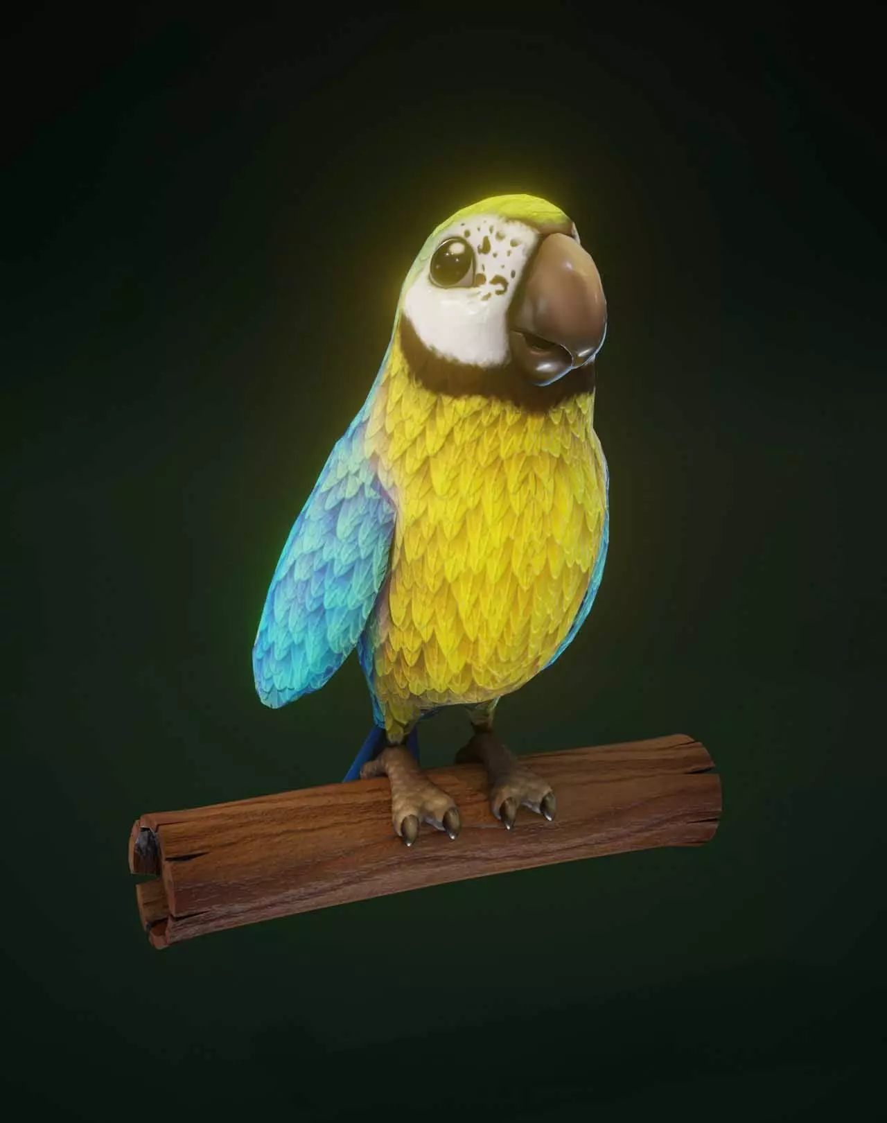 Cartoon Ara Parrot Yellow-Blue Rigged 3D Model Low-poly 3D model_0