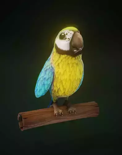 Cartoon Ara Parrot Yellow-Blue Rigged 3D Model Low-poly 3D model