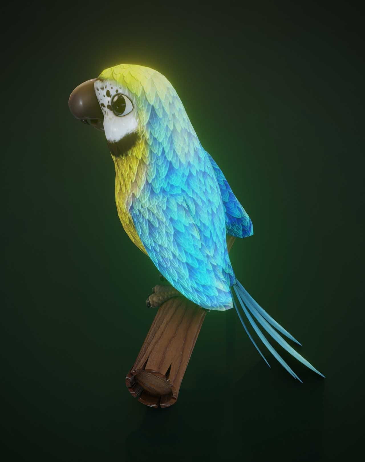 Cartoon Ara Parrot Yellow-Blue Rigged 3D Model Low-poly 3D model_2