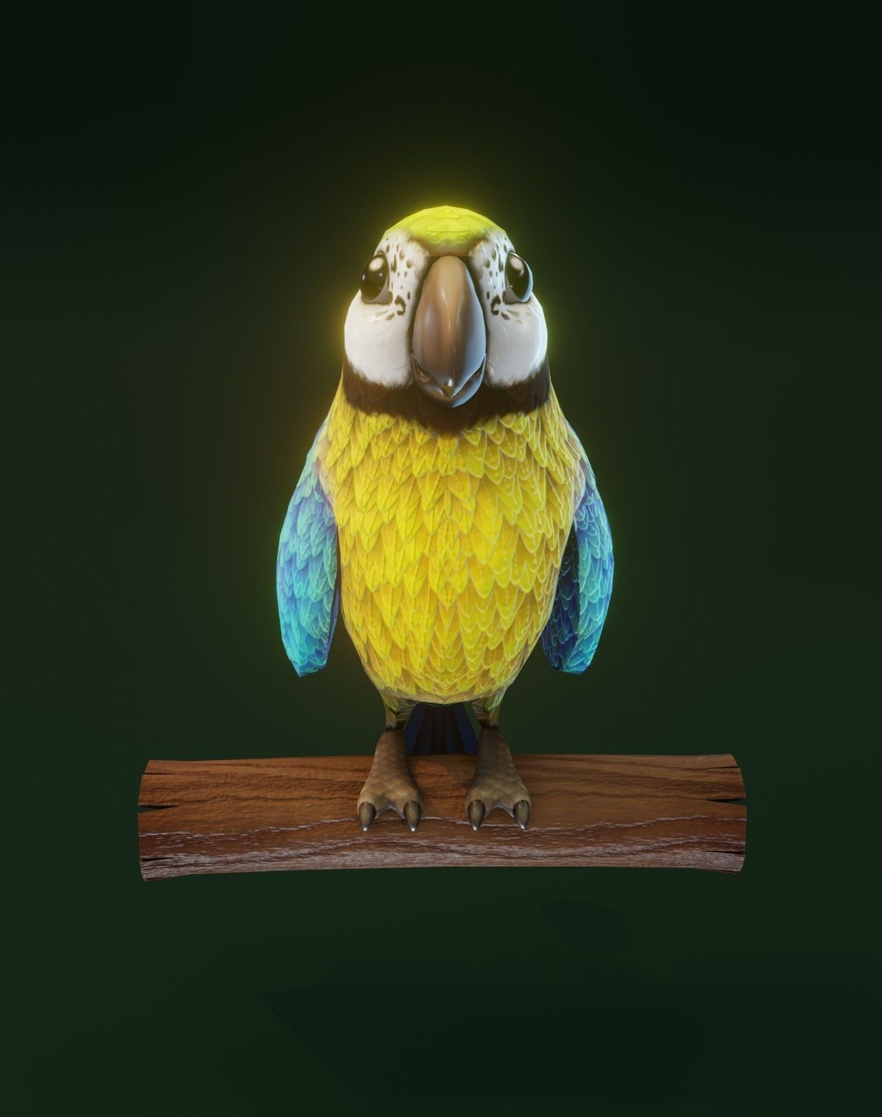 Cartoon Ara Parrot Yellow-Blue Rigged 3D Model Low-poly 3D model_3