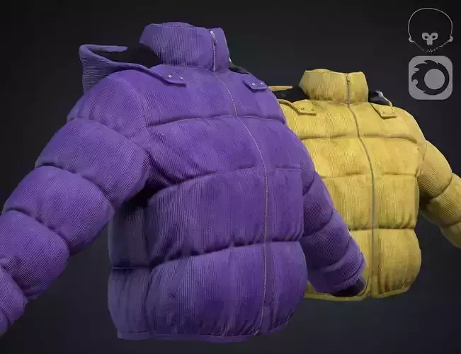 Purple and yellow winter jackets Low-poly 3D model