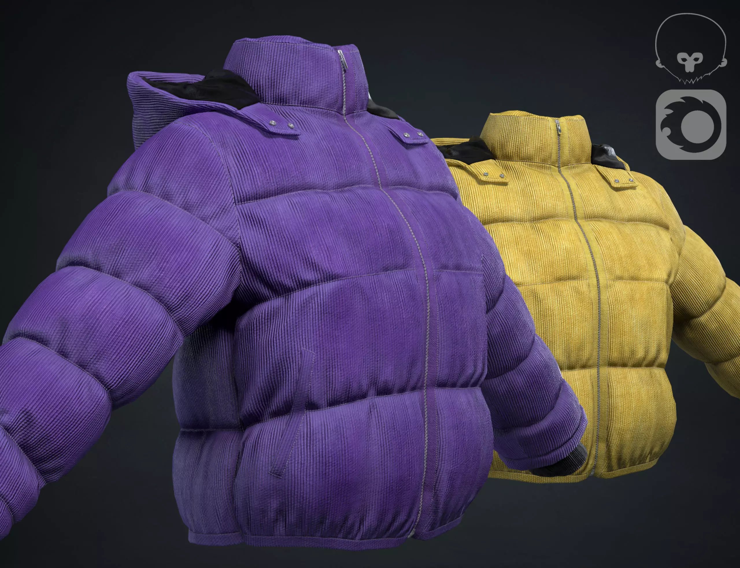 Purple and yellow winter jackets Low-poly 3D model_0