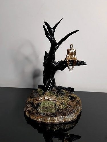 Fantasy 3D model statue of fairy on tree 3D print model
