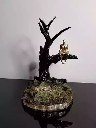 Fantasy 3D model statue of fairy on tree