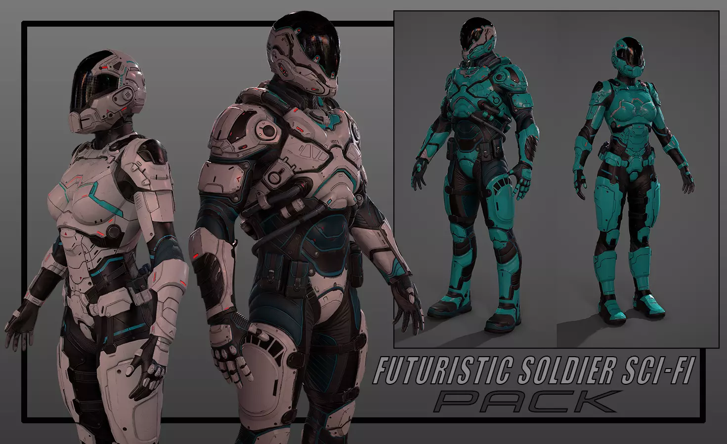 Futuristic Soldier and Soldier Female  Low-poly 3D model_0