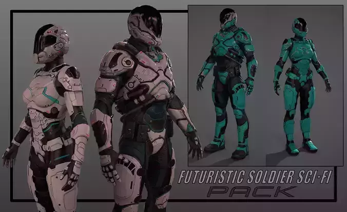 Futuristic Soldier and Soldier Female  Low-poly 3D model