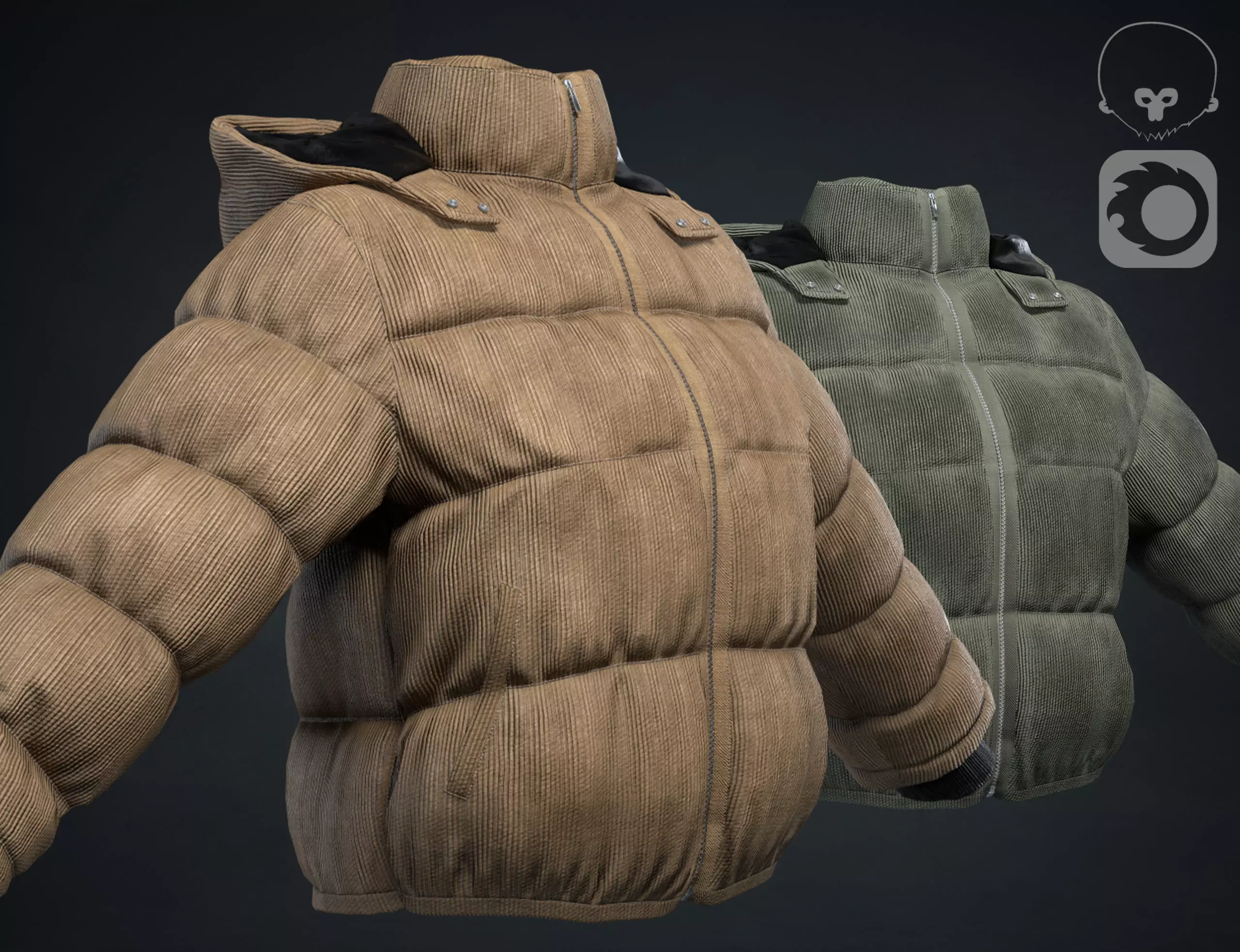 Beige and khaki winter jackets Low-poly 3D model_0