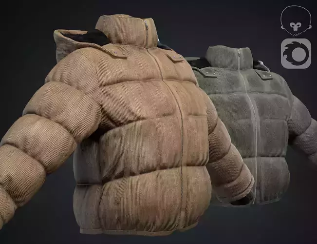 Beige and khaki winter jackets Low-poly 3D model