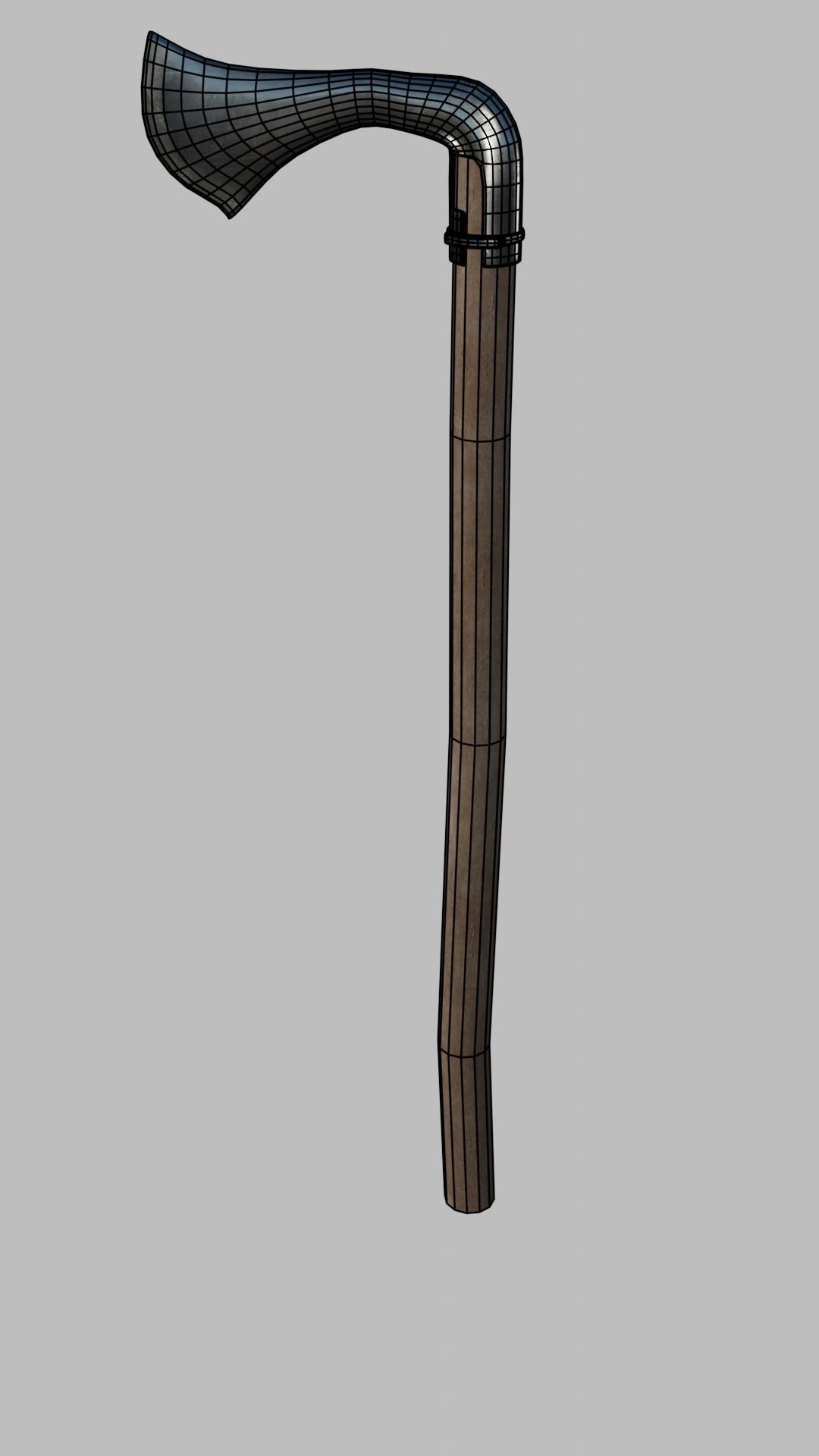 Classic Germanic poleaxe with wooden handle 3D model_8