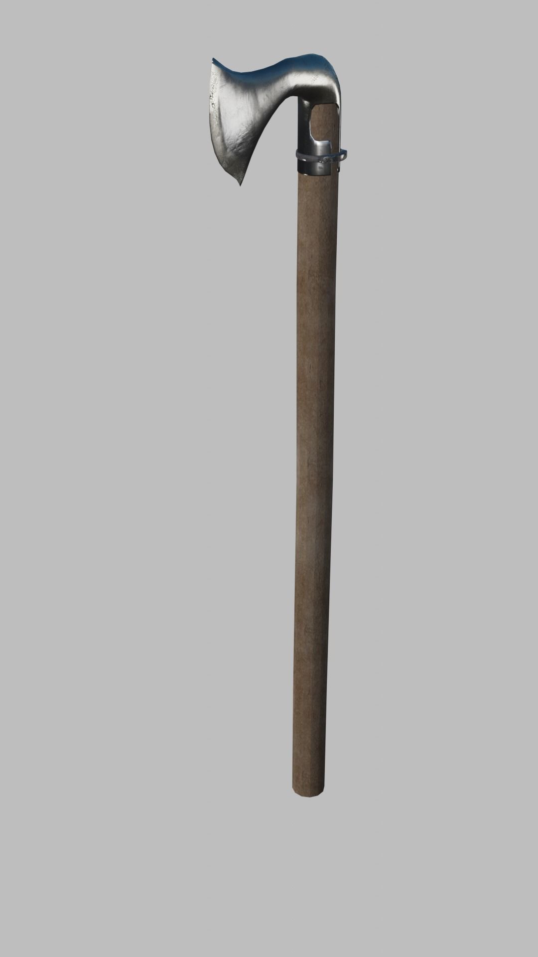 Classic Germanic poleaxe with wooden handle 3D model_6
