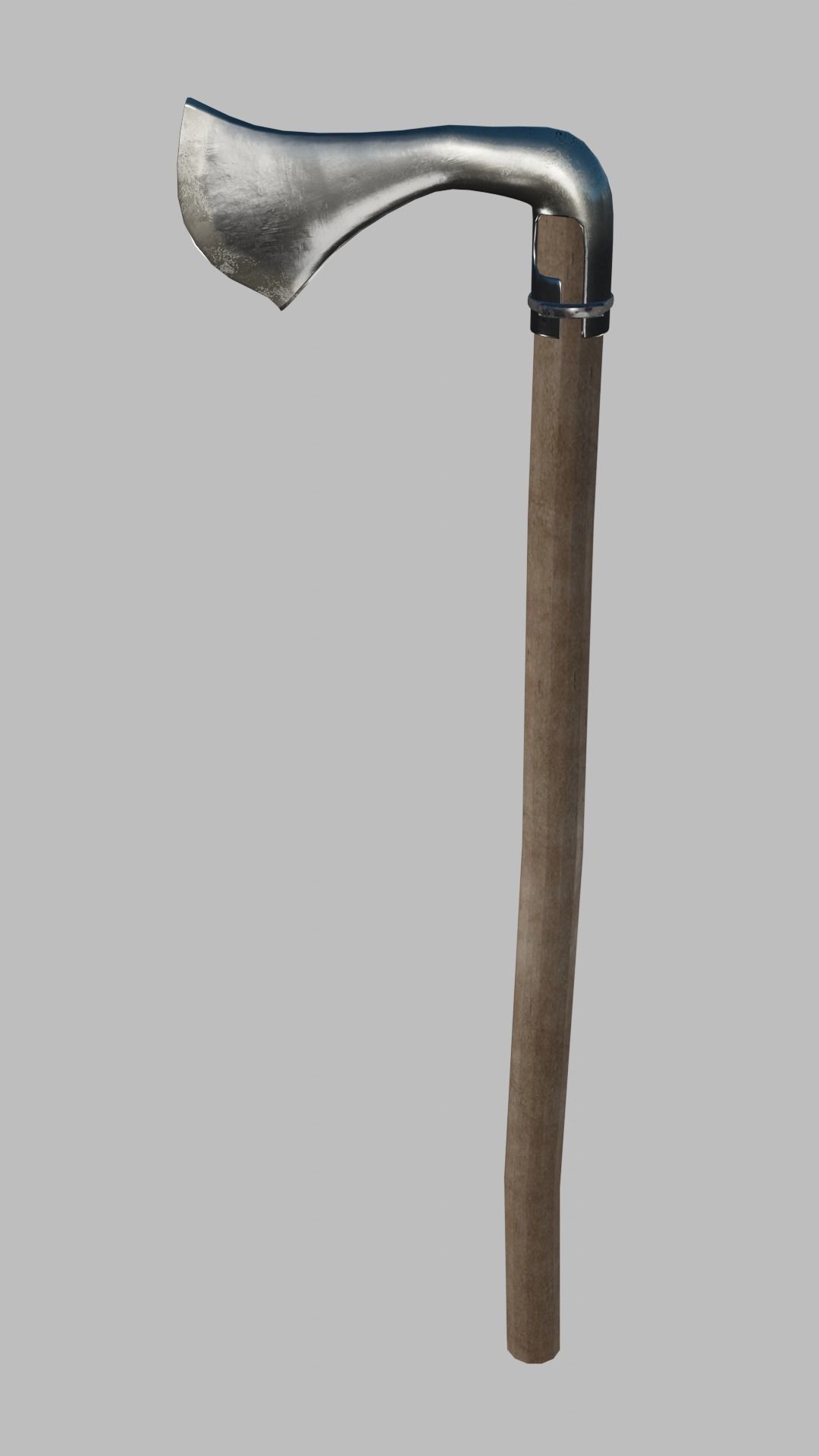 Classic Germanic poleaxe with wooden handle 3D model_2