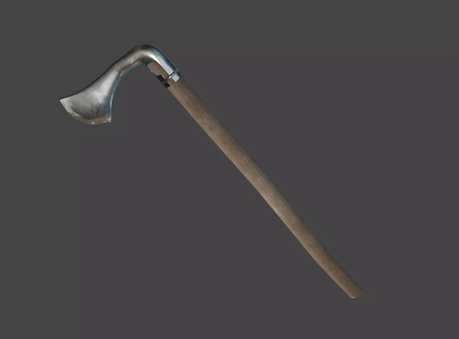 Classic Germanic poleaxe with wooden handle 3D model_0