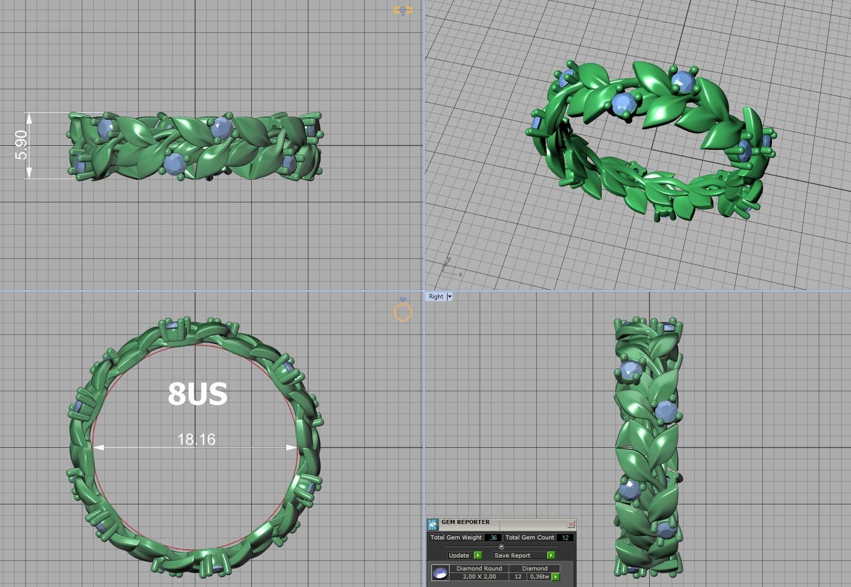 Floral Leaves Eternity Rings Collection 7US 8US 9US sizes _48