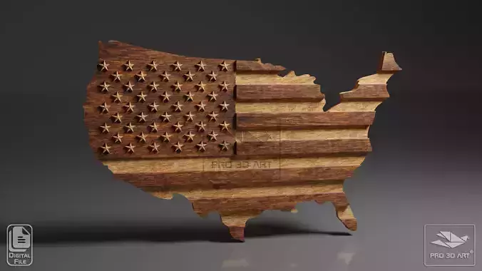 USA Map-Flag Mix Straight - CNC Files 3D model