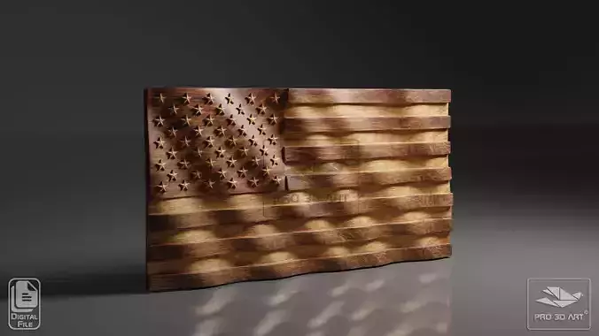 USA Wavy Flag - CNC Files For Wood 3D STL Model
